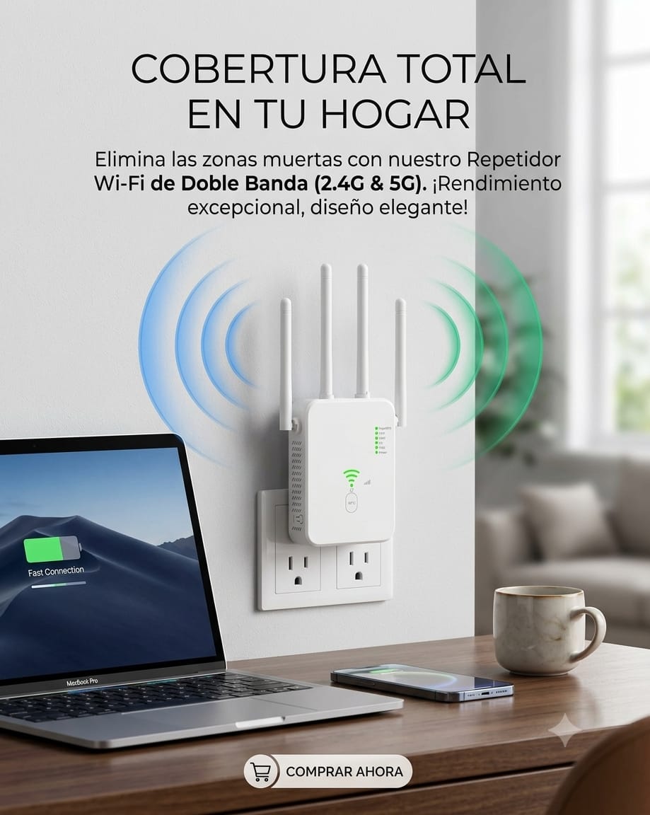 REPETIDOR WIFI DE SEÑAL DE 4 ANTENAS 2 PUERTOS LAN  ALCANZE MAXIMO 18 MTRS